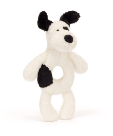 Bashful Black & Cream Puppy Ring Rattle